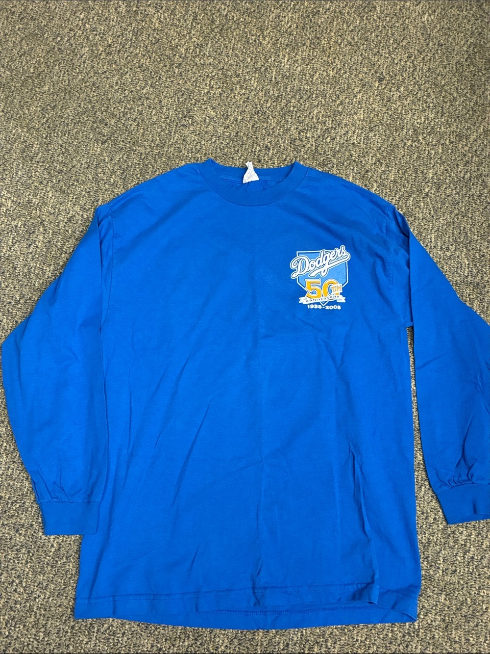 Alstyle Dodgers Royal Blue Long Sleeve Tee with 50th Anniversary Patch